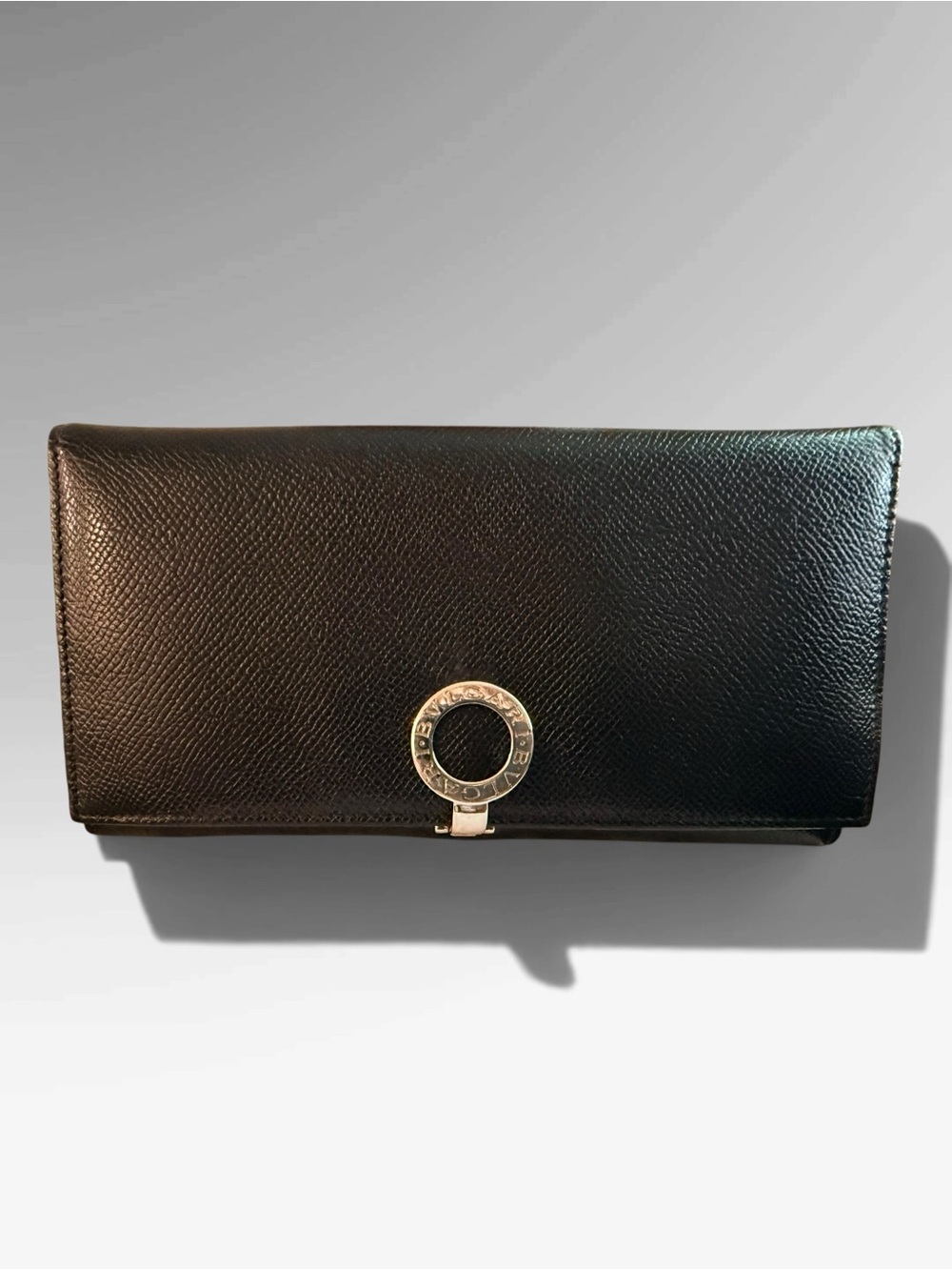 Pre-owned Bulgari Black Leather Wallet with Signature Emblem